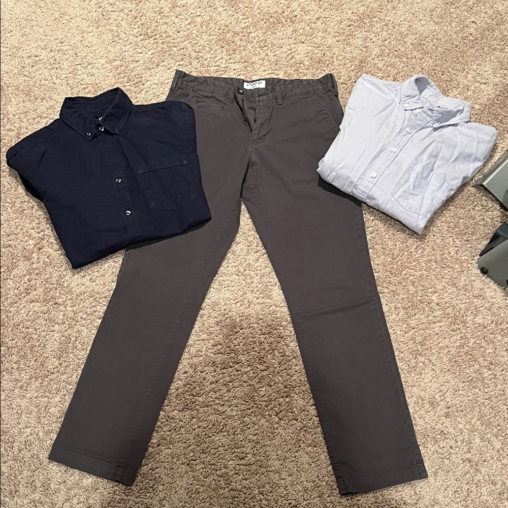 Men's Gray Pants with Two Button-Up Shirts